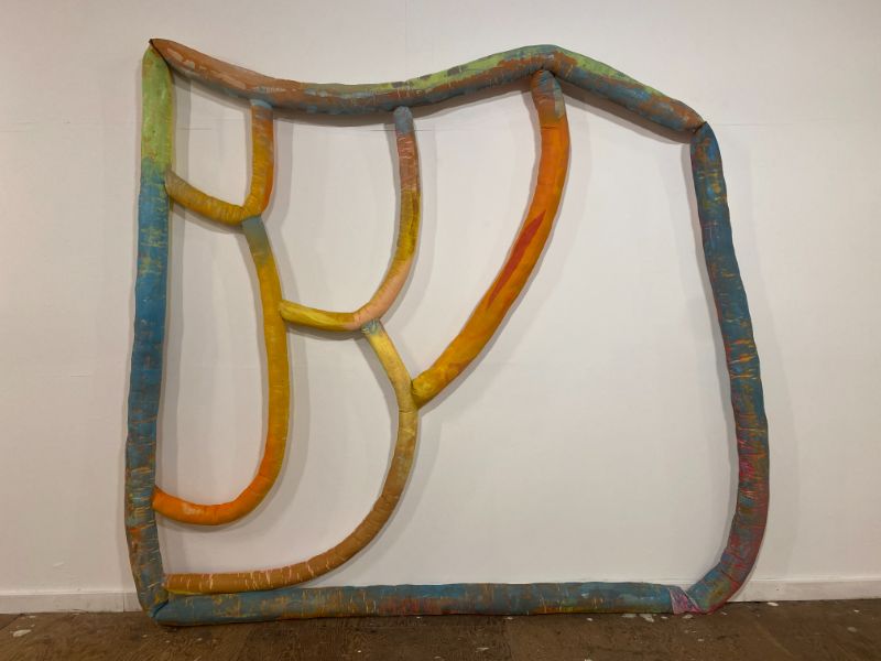 Meg Lipke: Chamber, 2024, acrylic fabric dye on muslin, 111” x 124” x 6” 